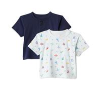 Amazon Essentials x Sofia Grainge T-shirts à Col Rond et Manches Courtes en Coton Bébé garçon, Lot de 2, Plage/Bleu Marine, 6-9 mois