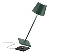 [Amazon Exclusive] Zafferano Poldina Pro Lampe de Table LED Sans Fil Rechargeable, Touch-Dimmer, IP65 Intérieur/Extérieur, Aluminium H38cm avec Chargeur Multiple USB (EU/UK/US), Vert foncé