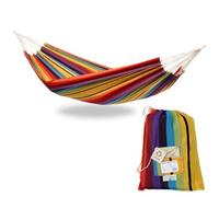 AMAZONAS Hamac classique XL Barbados Rainbow fait à la main au Brésil jusqu'à 200 kg de capacité de charge avec 230 x 150 cm pour 1-2 personnes en rayures multicolores longueur totale 340 cm