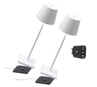 [AmazonExclusive] Zafferano Set 2x lampes portables Poldina Pro, chargeur double USB Aiino pour charger Lampe/Smartphone en simultané, LED tactile à gradation, base de charge à contact, H38cm - Blanc