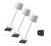 [AmazonExclusive] Zafferano Set 3x lampes portables Poldina Pro, chargeur triple USB Aiino pour charger lampe/smartphone en simultané, LED tactile réglable, base de charge à contact, H38cm - Blanc