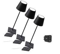 [AmazonExclusive] Zafferano Set 3x lampes portables Poldina Pro, chargeur triple USB Aiino pour charger lampe/smartphone en simultané, LED tactile réglable, base de charge à contact, H38cm - Noir