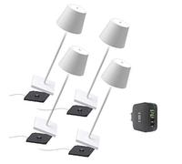 [AmazonExclusive] Zafferano Set 4x lampes portables Poldina Pro, chargeur quadruple USB Aiino pour charger lampe/smartphone en simultané, LED tactile réglable, base de charge à contact, H38cm - Blanc