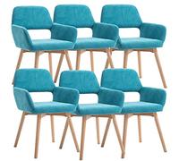 AMAZWI Chaises de Salle à Manger Chaise Cuisine Velvet Moderne Fauteuil Loisirs Accentué Rembourré avec Pieds Bois Massif Conception Dossier Creux, Ensemble De 6(Lake Blue)