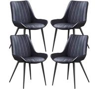 AMAZWI Ensemble de 4 Chaises D'appoint Cuir PU,Chaise Cuisine Salle Manger Chaises Comptoir Salon Pieds Métal Robustes for Bureau, Salon, Salle Manger, Cuisine(Negro,Black Leg)