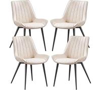 AMAZWI Ensemble de 4 Chaises D'appoint Cuir PU,Chaise Cuisine Salle Manger Chaises Comptoir Salon Pieds Métal Robustes for Bureau, Salon, Salle Manger, Cuisine(Ivory White,Black Leg)