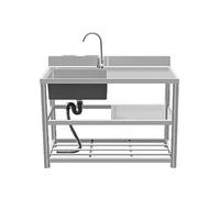 AMAZWI Évier Cuisine Acier Inoxydable Grand Évier Simple avec Robinet Et Égouttoir, Station Lavage Des Mains 1 Compartiment(Right Cold,110x50x80cm)