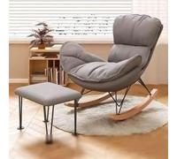 AMAZWI Fauteuil Bascule Rose Moderne avec Repose-Pieds, Revêtu Similicuir Idéal Lire Et Faire Sieste Confortablement Meuble Salon avec Coussin Épais(Grey,with Footstool)