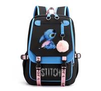 AmazWi Women USB School Bag Large Capacity Stitch Backpack Casual Multicolored Stylish and Functional School Bags for Girls (Black)