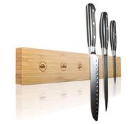 Amazy Porte-couteaux magnétique avec marquage pour chaque couteau - Rail à couteaux aimanté en bambou massif pour économiser de la place en cuisine