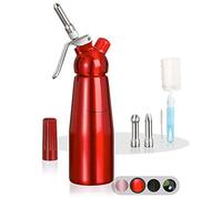 AMAZY Siphon Chantilly - Siphon en INOX avec 3 Douilles + 2 Brosses Nettoyantes - Siphon à Chantilly Professionnel - Machine à Chantilly - Siphon Aluminium pour Mousse Chantilly et Crème, Rouge