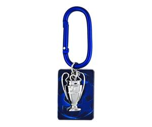 AMBALLCOM UEFA Champions League Porte-clés - Mousqueton Réplique Trophée Métal avec Dôme Epoxy - Article officiel supporter Football rgenté et bleu, 25 mm