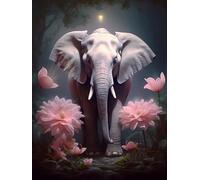 AMBATTERY 11CT Kit Pré-imprimés de Broderie au Point de Croix Estampillé à Faire Soi-même, Fleurs et éléphants,A,40 * 50cm Gamme Complète de Kits de Démarrage Pour Débutants