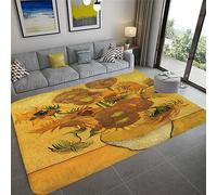 AMBATTERY 180x240cm Tapis Poil Ras Van Gogh Tapis De Peinture À L’Huile pour Couloir Tapis De Fleur De Tournesol Salon Salle À Manger,Chambre Easy Care Grand Tapis Lavable