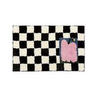 AMBATTERY 60X90Cm Cartoon Doodle Irrégulier Tapis à Pile Bas Noir Et Blanc Checkerboard Runner Tapis pour Hallway Hôtel Homestay Panier Suspendu Chaise Tapis Salon Salon Table Basse