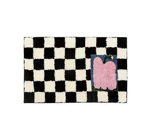 AMBATTERY 60X90Cm Cartoon Doodle Irrégulier Tapis à Pile Bas Noir Et Blanc Checkerboard Runner Tapis pour Hallway Hôtel Homestay Panier Suspendu Chaise Tapis Salon Salon Table Basse