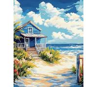 AMBATTERY Activité Manuelle Adulte Paysage De Maison en Bord De Mertoile Imprimée Crochet Broderie DIY Tapis Coussin Tapis Tapisserie Kits De Tricot pour Adultes avec Instructions 35x46in