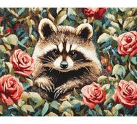 AMBATTERY Animal Kit Tufting Complet Raton Laveur Et Rose Kit De Broderie Au Point De Croix,Kits De Crochet Pour Tapis Travaux D'Aiguille Et Décoration Intérieure 21x29in