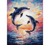 AMBATTERY Broderie Point de Croix Kit Complet, Dauphin Canevas Point de Croix kit Complet Pour Adultes Débutant,Broderie Point de Croix Imprimé Pour Décoration