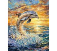 AMBATTERY Broderie Point de Croix Kit Complet, Dauphin Canevas Point de Croix kit Complet Pour Adultes Débutant,Broderie Point de Croix Imprimé Pour Décoration