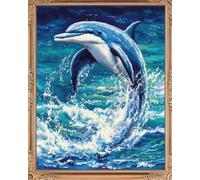 AMBATTERY Broderie Point de Croix Kit Complet, Dauphin Canevas Point de Croix kit Complet Pour Adultes Débutant,Broderie Point de Croix Imprimé Pour Décoration