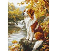 AMBATTERY Broderie Point de Croix Kit Complet, Des chiens au bord de la rivière Canevas Point de Croix kit Complet Pour Adultes Débutant,Broderie Point de Croix Imprimé Pour Décoration