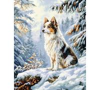 AMBATTERY Broderie Point de Croix Kit Complet, Des chiens sur la montagne enneigée Canevas Point de Croix kit Complet Pour Adultes Débutant,Broderie Point de Croix Imprimé Pour Décoration