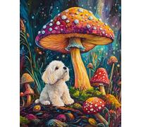 AMBATTERY Canevas Broderie Point de Croix Kit Complet Adulte Debutant, Champignons et chiens Kit Broderie Point de Croix Compté Imprimé, Easy Set Loisirs CréAtifs Adulte Broderie