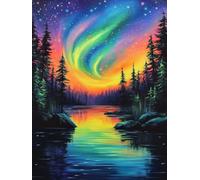 AMBATTERY Canevas Broderie Point de Croix Kit Complet, Vue nocturne du lac Kit Broderie Point de Croix Compté Pré Imprimé Débutant Adulte, Kit Canevas Avec Fils au Point de Croix