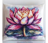 AMBATTERY Coussin à Broder au Point de Croix， fleur de lotus Coussin à Broder Fait Main 45X45cm Coussin À Broder Au Point De Croix Kit De Broderie Au Point De Croix Estampillé