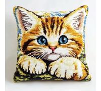 AMBATTERY Coussin Point de Croix Gros Trou, Chat animal Coussin à Broder Fait Main 45X45cm Coussin Brodé Coussins Broder Au Point De Croix Complet Coussin Point De Croix