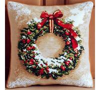 AMBATTERY Coussin Point de Croix Gros Trou, Couronne de Noël Coussin à Broder Fait Main 45X45cm Coussin Brodé Coussin À Broder Fait Main Kit Complet Coussin Point De Croix 45 * 45cm