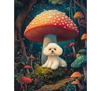 AMBATTERY DIY Kit Broderie Point De Croix, Champignons et chiens 11CT Cross Stitch Embroidery Starter Kit,Kit de Couture à la Main pour Adultes