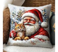 AMBATTERY DIY Kit Broderie Point De Croix Coussin, le père Noël Coussin À Point Compté 45X45cm Coussin Décoratif Brodé Housse De Coussin À Broder Point De Croix Coussin De Broderie