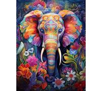 AMBATTERY DIY Kit Broderie Point de Croix, Fleurs et éléphants,G,30 * 40cm Point de Croix Kit de Broderie Imprimé 11CT Kit Broderie Point De Croix