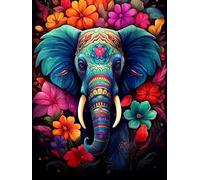 AMBATTERY DIY Kit Broderie Point de Croix, Fleurs et éléphants, M, 30 x 40 cm. Point de Croix Kit de Broderie Imprimé 11CT Kit Broderie Point De Croix