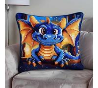 AMBATTERY DIY Latch Hook Cushion Kits Dragon Animal Près De La Fenêtrekits De Crochet À Nouer Pour Adultes，Kit De Coussin Pour Débutants，Housse De Coussins Pré-Imprimée 17x17in