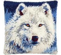 AMBATTERY DIY Latch Hook Cushion Kits Portrait Animalier Du Loup Blanchousse De Coussin Complète À Crocheter，Kit De Broderie Pour Adultes Et Débutants，Taie D'Oreiller 17x17in