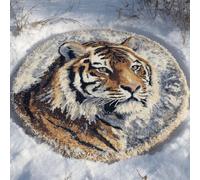 AMBATTERY Diy Tapis Kit Crochet Debutant animal tigre Kit De Tapis Au Crochet, Coussin Faits Main Avec Pré-Impression，Cadeau Artisanal 3D À Faire Soi-Même 50x50cm