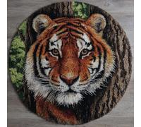 AMBATTERY Diy Tapis Kit Crochet Debutant animal tigre Kit De Tapis Au Crochet, Coussin Faits Main Avec Pré-Impression，Cadeau Artisanal 3D À Faire Soi-Même 50x50cm