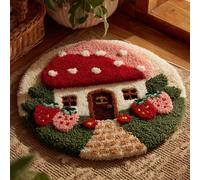 AMBATTERY Diy Tapis Kit Crochet Debutant Champignon de dessin animé Kit De Tapis Au Crochet, Coussin Faits Main Avec Pré-Impression，Cadeau Artisanal 3D À Faire Soi-Même 50x50cm