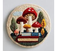 AMBATTERY Diy Tapis Kit Crochet Debutant Champignon de dessin animé Kit De Tapis Au Crochet, Coussin Faits Main Avec Pré-Impression，Cadeau Artisanal 3D À Faire Soi-Même 50x50cm