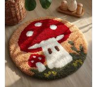 AMBATTERY Diy Tapis Kit Crochet Debutant Champignon de dessin animé Kit De Tapis Au Crochet, Coussin Faits Main Avec Pré-Impression，Cadeau Artisanal 3D À Faire Soi-Même 50x50cm