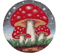 AMBATTERY Diy Tapis Kit Crochet Debutant Champignon de dessin animé Kit De Tapis Au Crochet, Coussin Faits Main Avec Pré-Impression，Cadeau Artisanal 3D À Faire Soi-Même 50x50cm