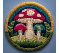 AMBATTERY Diy Tapis Kit Crochet Debutant Champignon de dessin animé Kit De Tapis Au Crochet, Coussin Faits Main Avec Pré-Impression，Cadeau Artisanal 3D À Faire Soi-Même 50x50cm