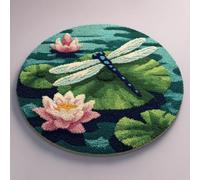 AMBATTERY Diy Tapis Kit Crochet Debutant Fleurs de lotus et libellules Kit De Tapis Au Crochet, Coussin Faits Main Avec Pré-Impression，Cadeau Artisanal 3D À Faire Soi-Même 50x50cm