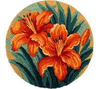 AMBATTERY Diy Tapis Kit Crochet Debutant fleurs de lys Kit De Tapis Au Crochet, Coussin Faits Main Avec Pré-Impression，Cadeau Artisanal 3D À Faire Soi-Même 50x50cm