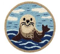 AMBATTERY Diy Tapis Kit Crochet Debutant Phoques animaux Kit De Tapis Au Crochet, Coussin Faits Main Avec Pré-Impression，Cadeau Artisanal 3D À Faire Soi-Même 50x50cm