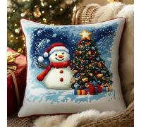 AMBATTERY Ensemble De Broderie Coussin, arbre de Noël Housse De Coussin À Broder Point De Croix, Housse De Coussin En Toile, Kit De Broderie À Faire Soi-Même 45 * 45cm