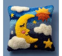AMBATTERY Kit Coussin à Nouer 43x43cm, Cartoon Moon Tapis DIY Point Noué pour Adultes et Débutants,Kit Crochet,Housse De Coussin En Crochet,Décoration Canapé et Maison